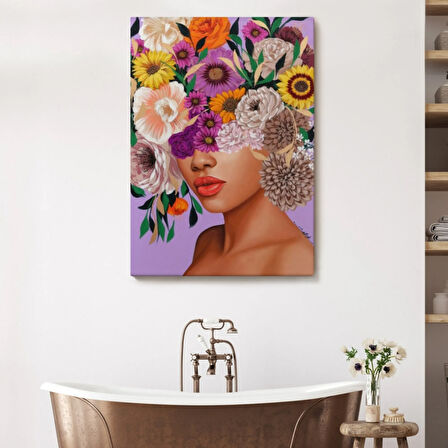 Kız Çocuğu ve Çiçekli Kafa Dekoratif Kanvas Tablo, Duvar Dekoru 6190