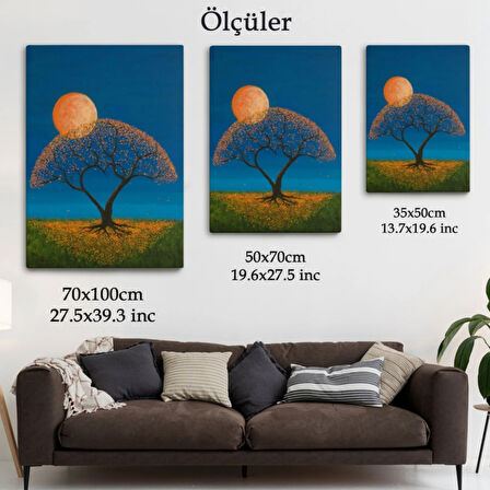 Aşk Ağacı ve Ay Işığı Dekoratif Kanvas Tablo, Duvar Dekoru 6197