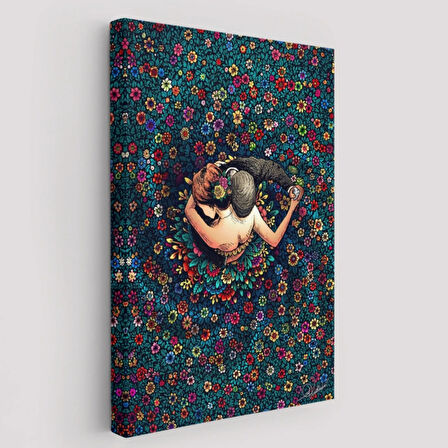 Dans Eden Sevgililer ve Renkli Çiçekler Dekoratif Kanvas Tablo, Duvar Dekoru 6200