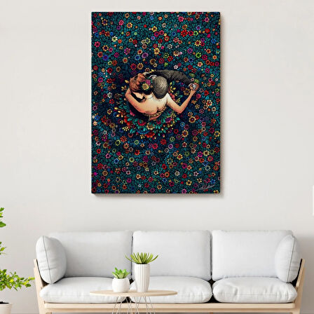 Dans Eden Sevgililer ve Renkli Çiçekler Dekoratif Kanvas Tablo, Duvar Dekoru 6200