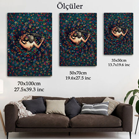 Dans Eden Sevgililer ve Renkli Çiçekler Dekoratif Kanvas Tablo, Duvar Dekoru 6200