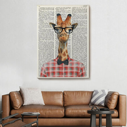 Sözlük Sayfasında Zürafa Dekoratif Kanvas Tablo, Duvar Dekoru 6221