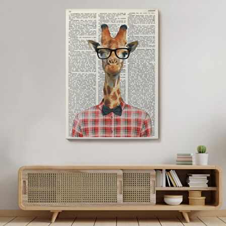 Sözlük Sayfasında Zürafa Dekoratif Kanvas Tablo, Duvar Dekoru 6221