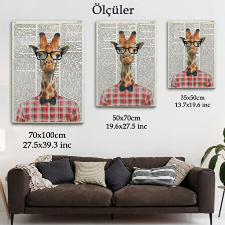 Sözlük Sayfasında Zürafa Dekoratif Kanvas Tablo, Duvar Dekoru 6221