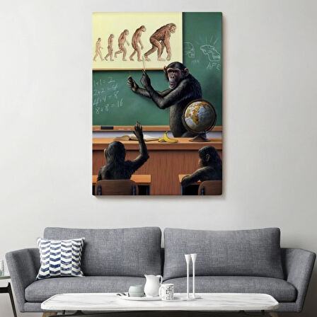 İnsandan Maymuna Tersine Evrim Dekoratif Kanvas Tablo, Duvar Dekoru 6265