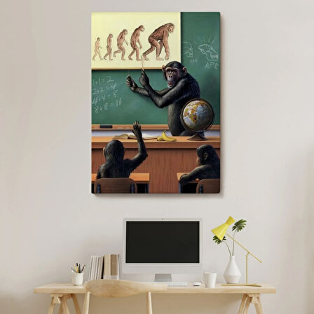 İnsandan Maymuna Tersine Evrim Dekoratif Kanvas Tablo, Duvar Dekoru 6265