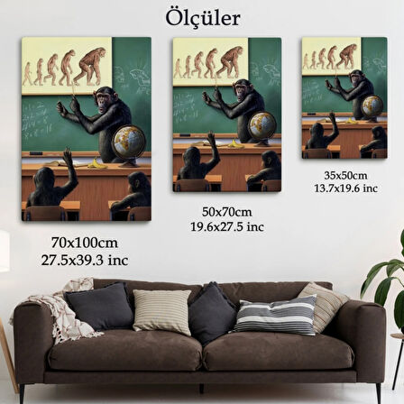 İnsandan Maymuna Tersine Evrim Dekoratif Kanvas Tablo, Duvar Dekoru 6265