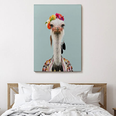 İnsan Görünümlü Deve Kuşu Dekoratif Kanvas Tablo, Duvar Dekoru 6286