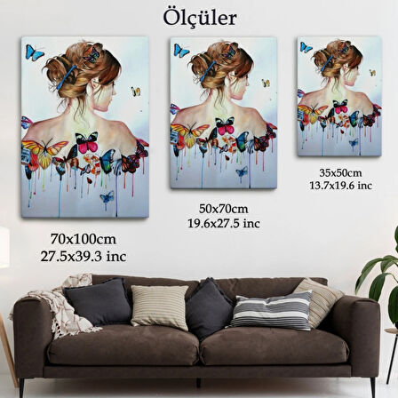 Güzel Kadın ve Kelebek Detayları Dekoratif Kanvas Tablo, Duvar Dekoru 6330