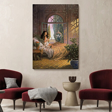 Güzel Kadın Yatakta Dekoratif Kanvas Tablo, Duvar Dekoru 6340