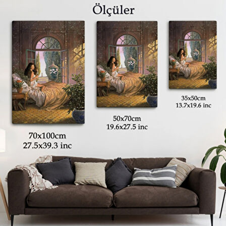Güzel Kadın Yatakta Dekoratif Kanvas Tablo, Duvar Dekoru 6340