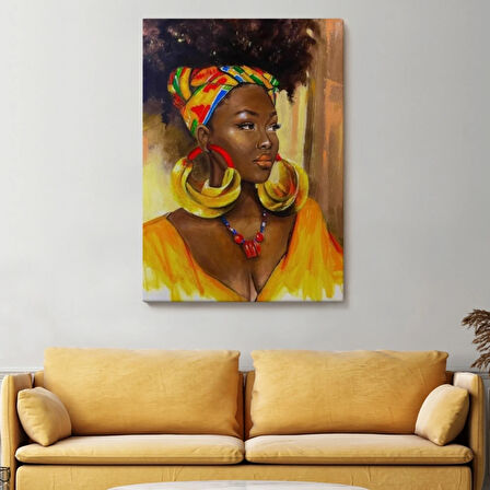 Afro Amerikan Güzel Kadın Dekoratif Kanvas Tablo, Duvar Dekoru 6371