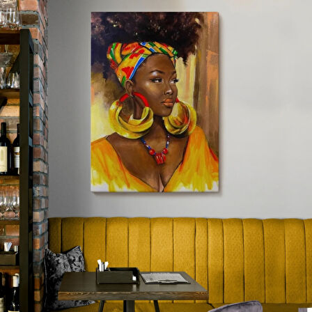 Afro Amerikan Güzel Kadın Dekoratif Kanvas Tablo, Duvar Dekoru 6371