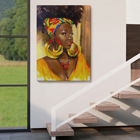 Afro Amerikan Güzel Kadın Dekoratif Kanvas Tablo, Duvar Dekoru 6371