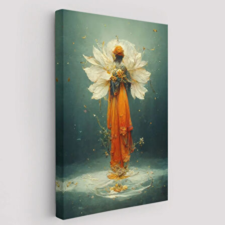 Turuncu Kıyafeti ile Sürreal Kadın Dekoratif Kanvas Tablo, Duvar Dekoru 6378