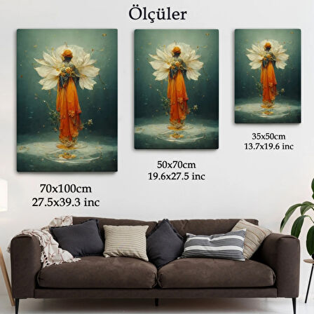 Turuncu Kıyafeti ile Sürreal Kadın Dekoratif Kanvas Tablo, Duvar Dekoru 6378