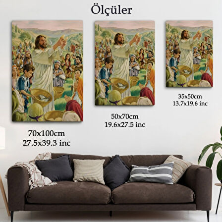 Rab İsa Binlercesini Ekmek ve Balıkla Doyururken Dekoratif Kanvas Tablo, Duvar Dekoru 6386