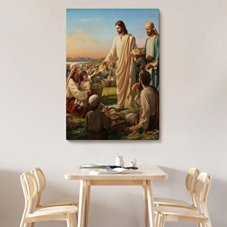 Rab İsa Binlercesini Ekmek ve Balıkla Doyururken Dekoratif Kanvas Tablo, Duvar Dekoru 6391