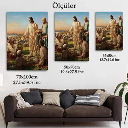 Rab İsa Binlercesini Ekmek ve Balıkla Doyururken Dekoratif Kanvas Tablo, Duvar Dekoru 6391