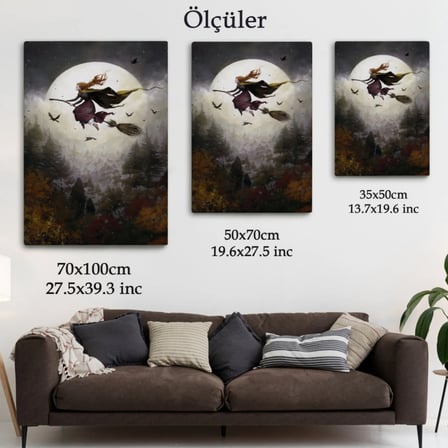 Süpürgeli Cadı, Cadılar Bayramı Hallowen Dekoratif Kanvas Tablo, Duvar Dekoru 6398