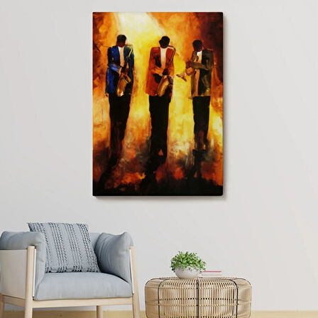 Müzik Grubu ve Saksafon Dekoratif Kanvas Tablo, Duvar Dekoru 6422