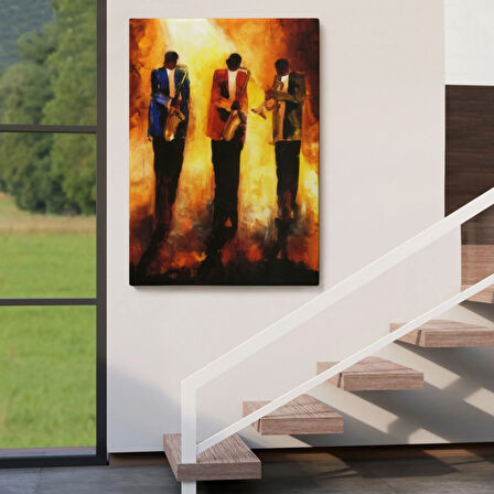 Müzik Grubu ve Saksafon Dekoratif Kanvas Tablo, Duvar Dekoru 6422