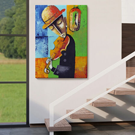 Keman Virtüözü Sürreal Adam Dekoratif Kanvas Tablo, Duvar Dekoru 6447