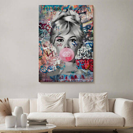 Brigitte Bardot ve Güzelliği Graffiti Pop Art Dekoratif Kanvas Tablo, Duvar Dekoru 6469