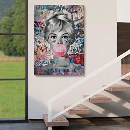 Brigitte Bardot ve Güzelliği Graffiti Pop Art Dekoratif Kanvas Tablo, Duvar Dekoru 6469