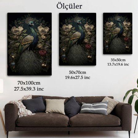 Tavuz Kuşu ve Çiçekler Dekoratif Kanvas Tablo, Duvar Dekoru 6491