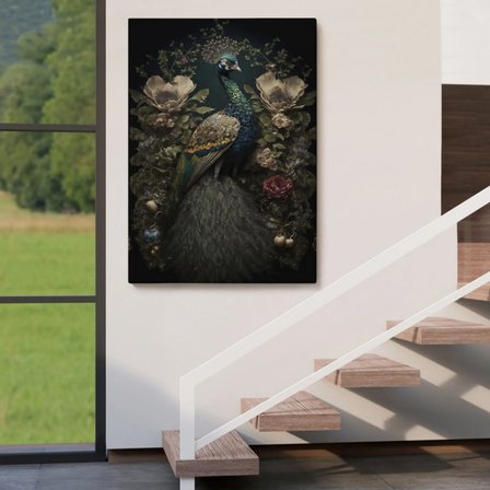 Tavuz Kuşu ve Çiçekler Dekoratif Kanvas Tablo, Duvar Dekoru 6491