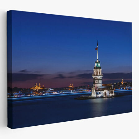 Gece Kız Kulesi İstanbul Dekoratif Kanvas Tablo, Duvar Dekoru 6502
