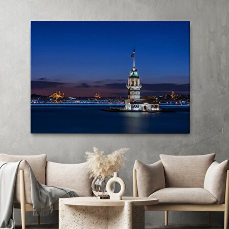 Gece Kız Kulesi İstanbul Dekoratif Kanvas Tablo, Duvar Dekoru 6502