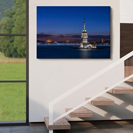 Gece Kız Kulesi İstanbul Dekoratif Kanvas Tablo, Duvar Dekoru 6502