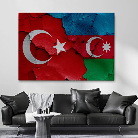 Azerbaycan ve Türk Bayrağı Dekoratif Kanvas Tablo, Duvar Dekoru 6516