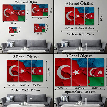 Azerbaycan ve Türk Bayrağı Dekoratif Kanvas Tablo, Duvar Dekoru 6516