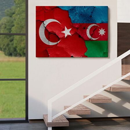 Azerbaycan ve Türk Bayrağı Dekoratif Kanvas Tablo, Duvar Dekoru 6516