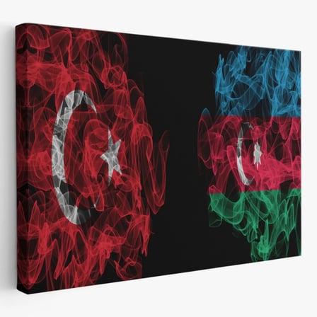 Azerbaycan ve Türk Bayrağı Dekoratif Kanvas Tablo, Duvar Dekoru 6518