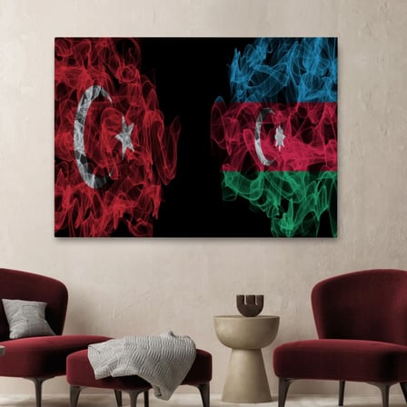 Azerbaycan ve Türk Bayrağı Dekoratif Kanvas Tablo, Duvar Dekoru 6518