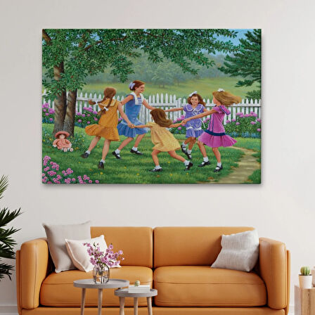 Oynayan Kız Çocukları Dekoratif Kanvas Tablo, Duvar Dekoru 6532