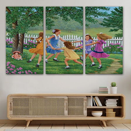 Oynayan Kız Çocukları Dekoratif Kanvas Tablo, Duvar Dekoru 6532