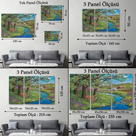 Akarsu ve Ceylan ile Yavrusu Dekoratif Kanvas Tablo, Duvar Dekoru 6535