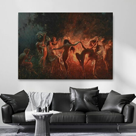 Ateş ve Dans Eden Kadınlar Şabat Ayini Dekoratif Kanvas Tablo, Duvar Dekoru 6589