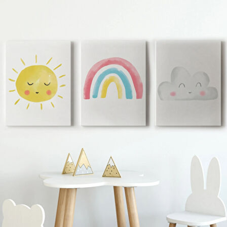 Yaz Günü Temalı 3'lü Set Dekoratif Kanvas Tablo, Duvar Dekoru BÖ40