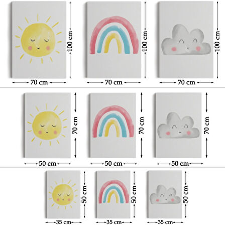 Yaz Günü Temalı 3'lü Set Dekoratif Kanvas Tablo, Duvar Dekoru BÖ40