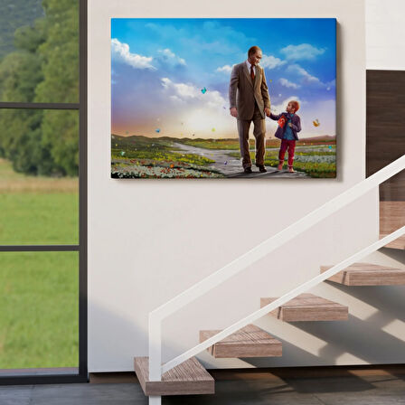 Bahar Çiçekleri Kemal Atatürk ve Çocuk Bayramı Dekoratif Kanvas Tablo, Duvar Dekoru DF84