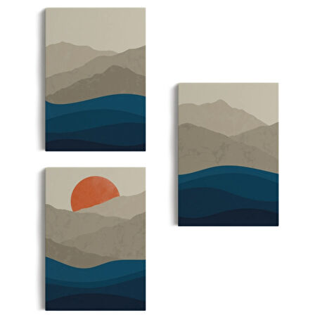 Dağ Ve Deniz Temalı 3'lü Set Dekoratif Kanvas Tablo, Duvar Dekoru EB101