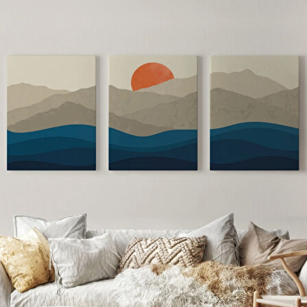 Dağ Ve Deniz Temalı 3'lü Set Dekoratif Kanvas Tablo, Duvar Dekoru EB101