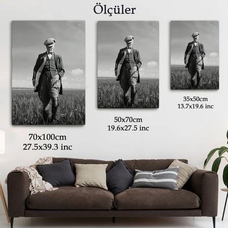 Mustafa Kemal Atatürk Başak Tarlasında Fotoğrafik Dekoratif Kanvas Tablo, Duvar Dekoru FC127