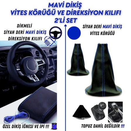 Bmw 5 Serisi F10 2010-2019 Uyumlu Dikişli Vites Körüğü ve Direksiyon Kılıfı 2'li Set